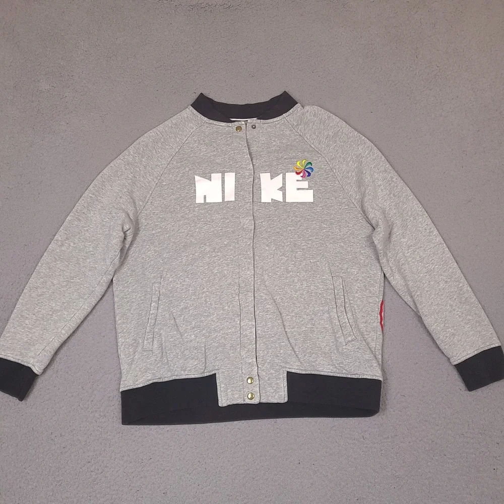 Nike Sweatshirt Jacket‎ Womens Large Gray Pinwheel Colorful Snap Button